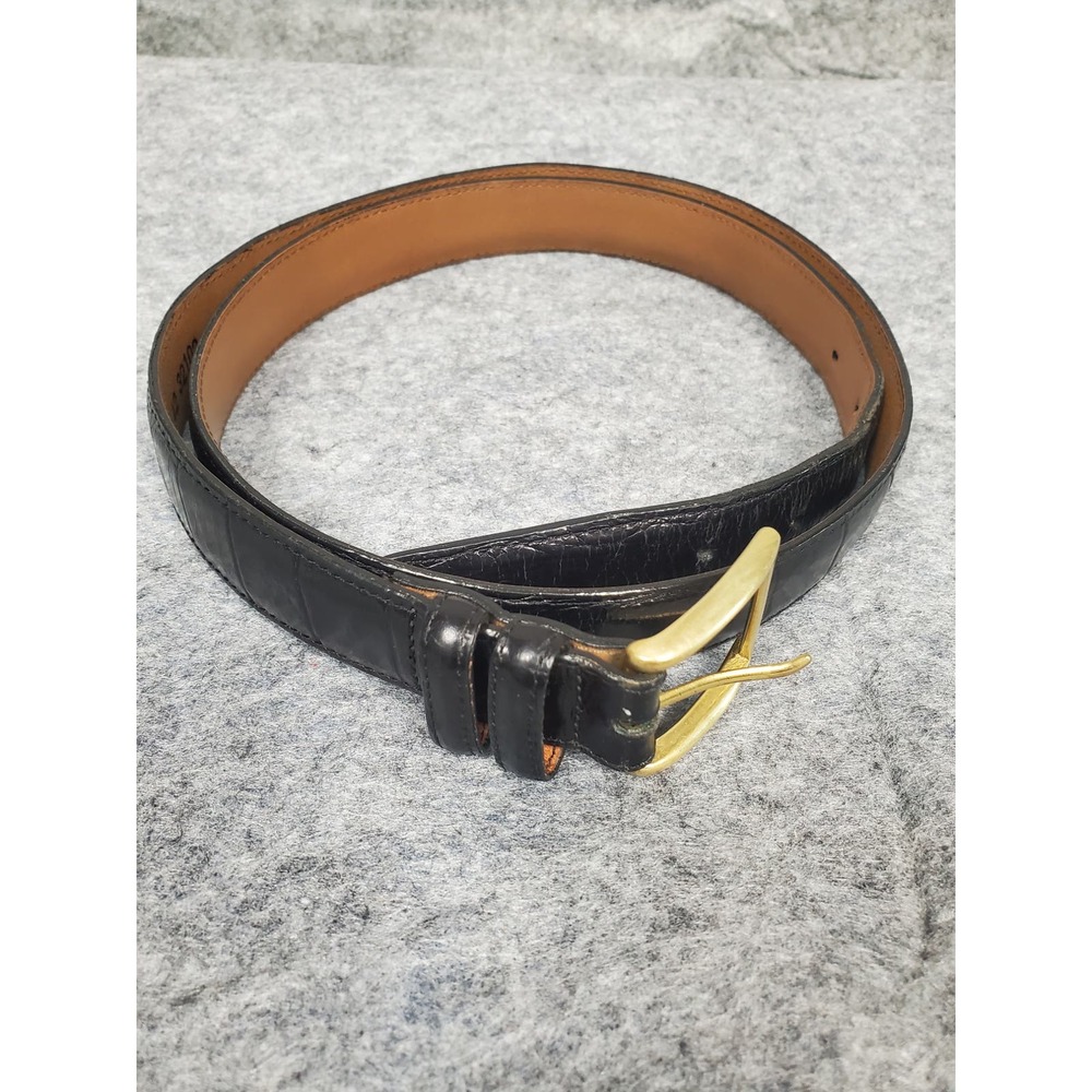 Brighton Men's Black Leather Belt Size 42 Solid Brass Square Buckle